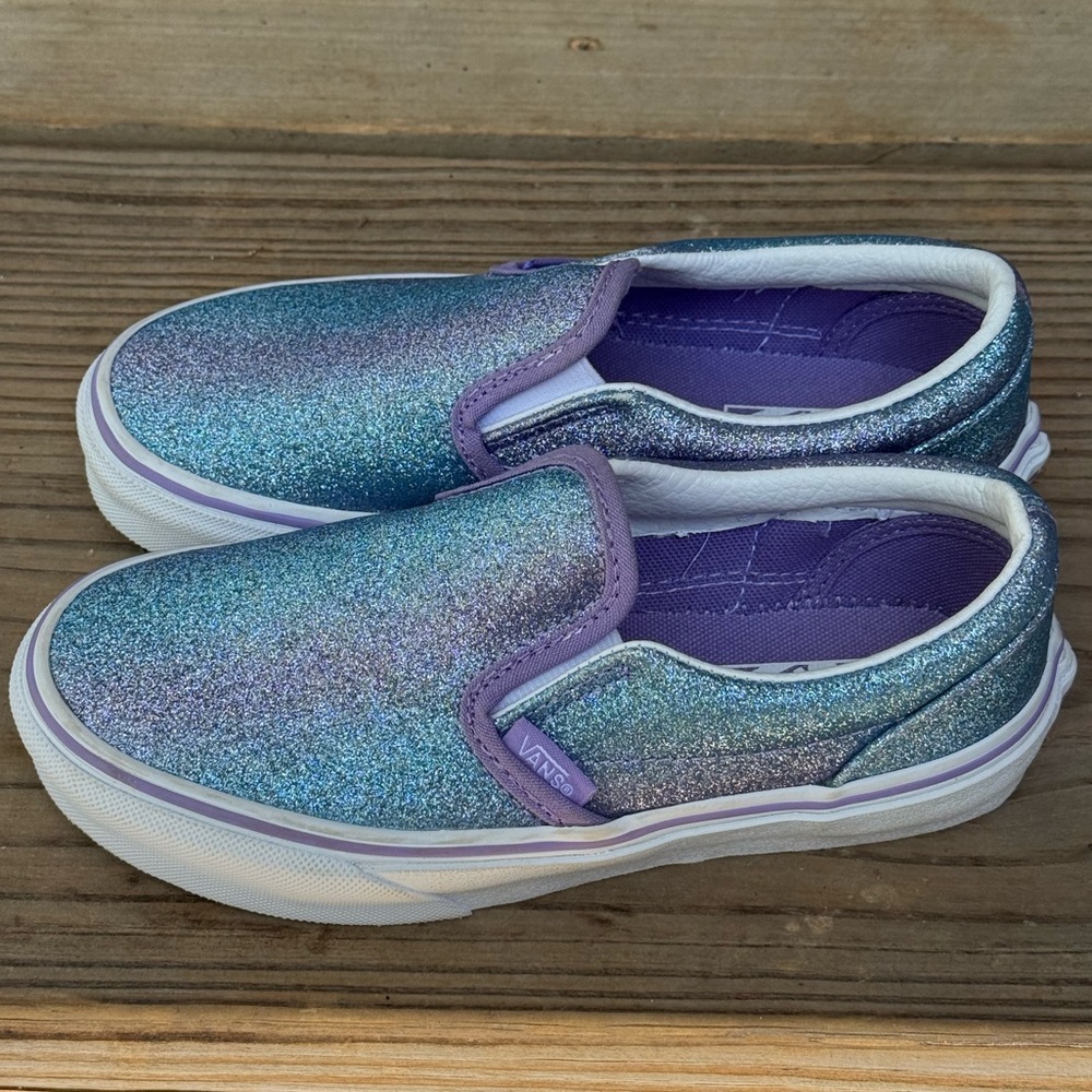 Vans Kids Glitter Slip-On Shoes - Blue and Purple